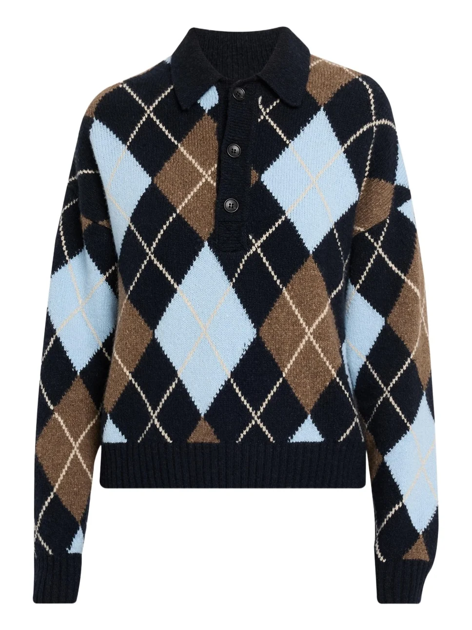 A.L.C. Lennon Argyle Wool-Cashmere Polo Sweater