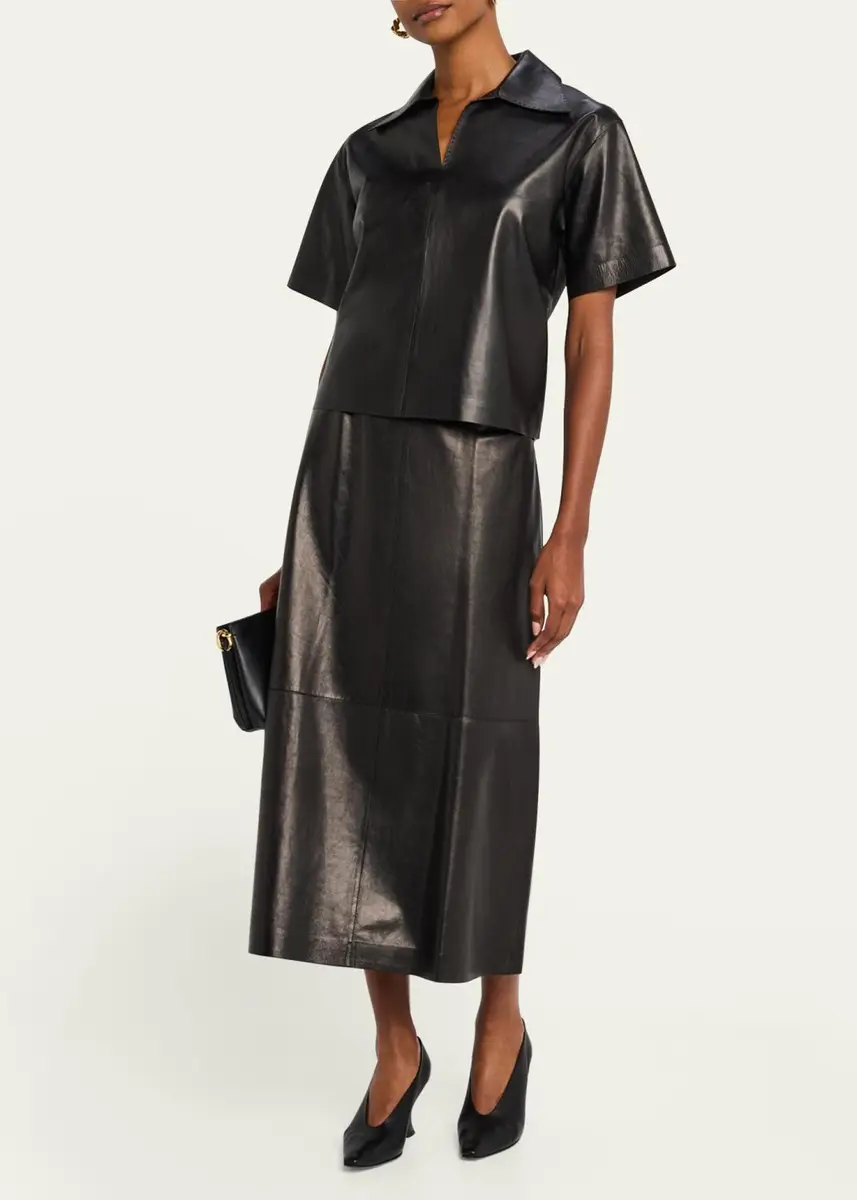Lafayette 148 New York A-Line Leather Midi Skirt | Thumbnail 2 Lafayette 148 New York A-Line Leather Midi Skirt | Thumbnail 2