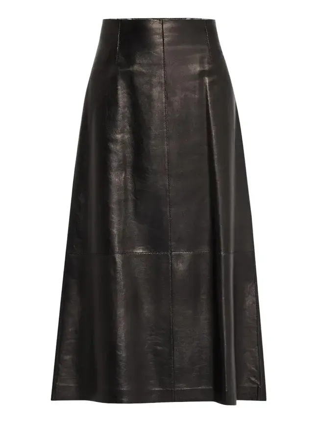 A-Line Leather Midi Skirt