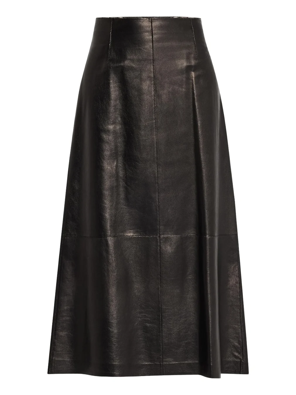 A-Line Leather Midi Skirt