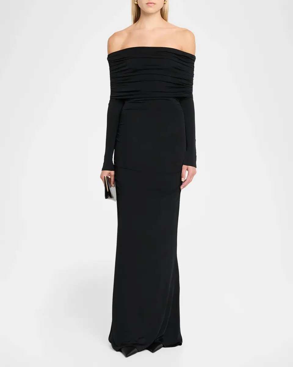 Lapointe Off-The-Shoulder Ruched Jersey Long-Sleeve Maxi Dress | Thumbnail 2 Lapointe Off-The-Shoulder Ruched Jersey Long-Sleeve Maxi Dress | Thumbnail 2