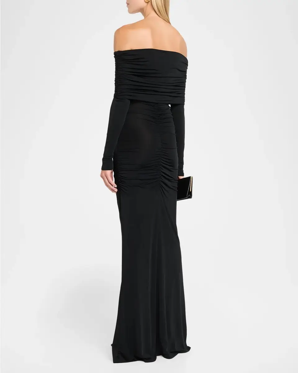 Lapointe Off-The-Shoulder Ruched Jersey Long-Sleeve Maxi Dress | Thumbnail 3 Lapointe Off-The-Shoulder Ruched Jersey Long-Sleeve Maxi Dress | Thumbnail 3