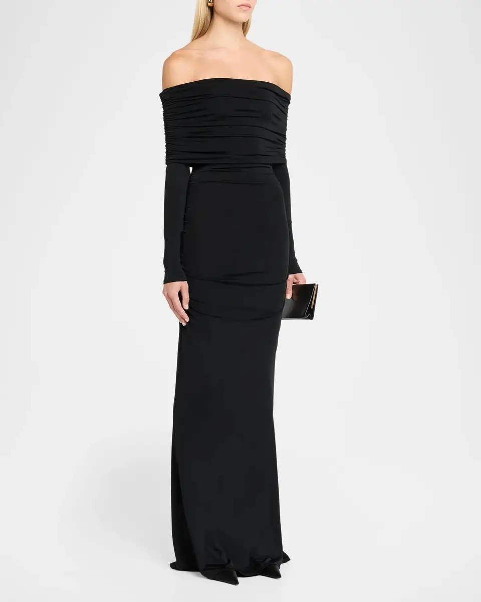 Lapointe Off-The-Shoulder Ruched Jersey Long-Sleeve Maxi Dress | Thumbnail 4 Lapointe Off-The-Shoulder Ruched Jersey Long-Sleeve Maxi Dress | Thumbnail 4