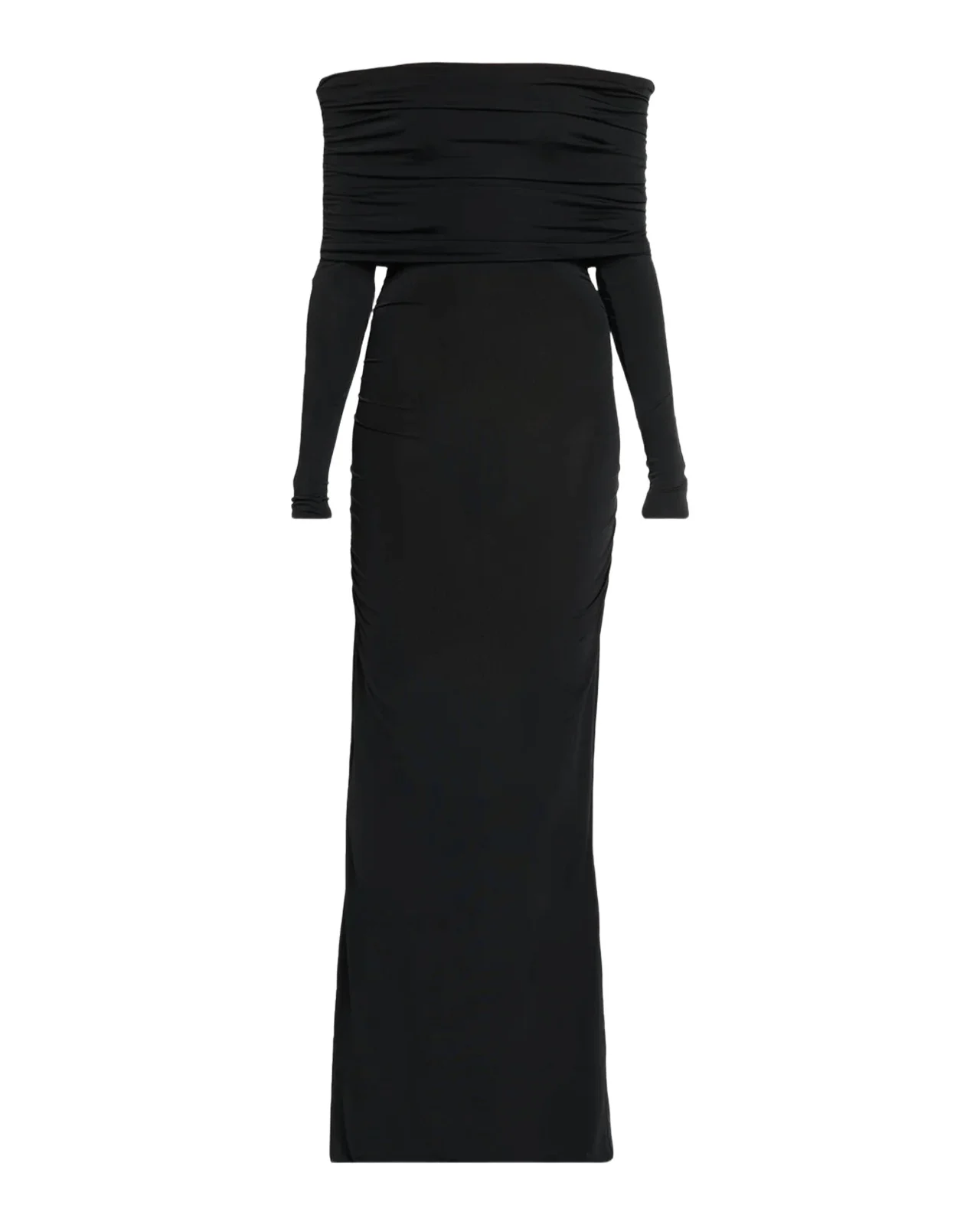 Off-The-Shoulder Ruched Jersey Long-Sleeve Maxi Dress