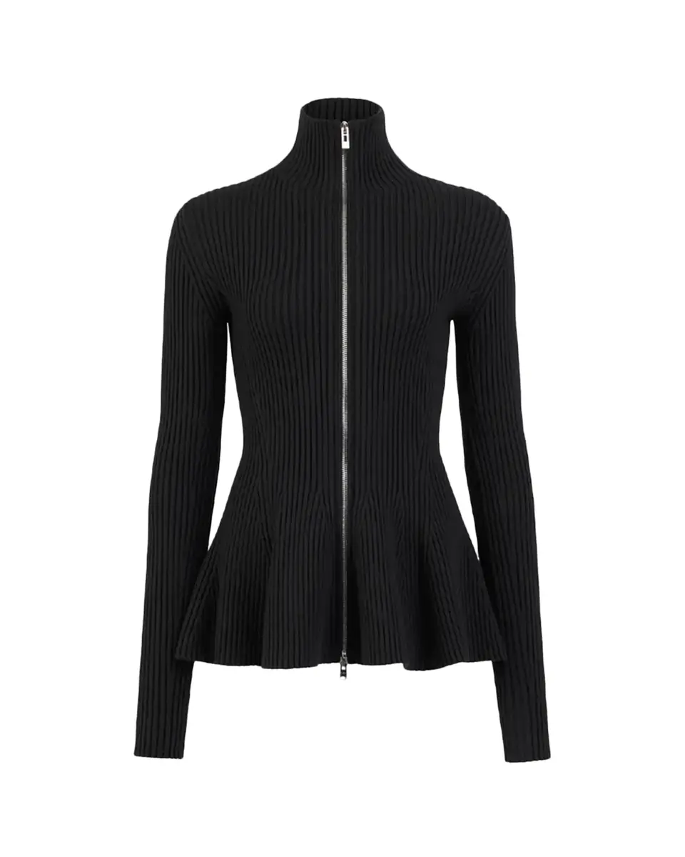 ALAÏA Wool-Blend Rib Peplum Zip Cardigan | Thumbnail 2
