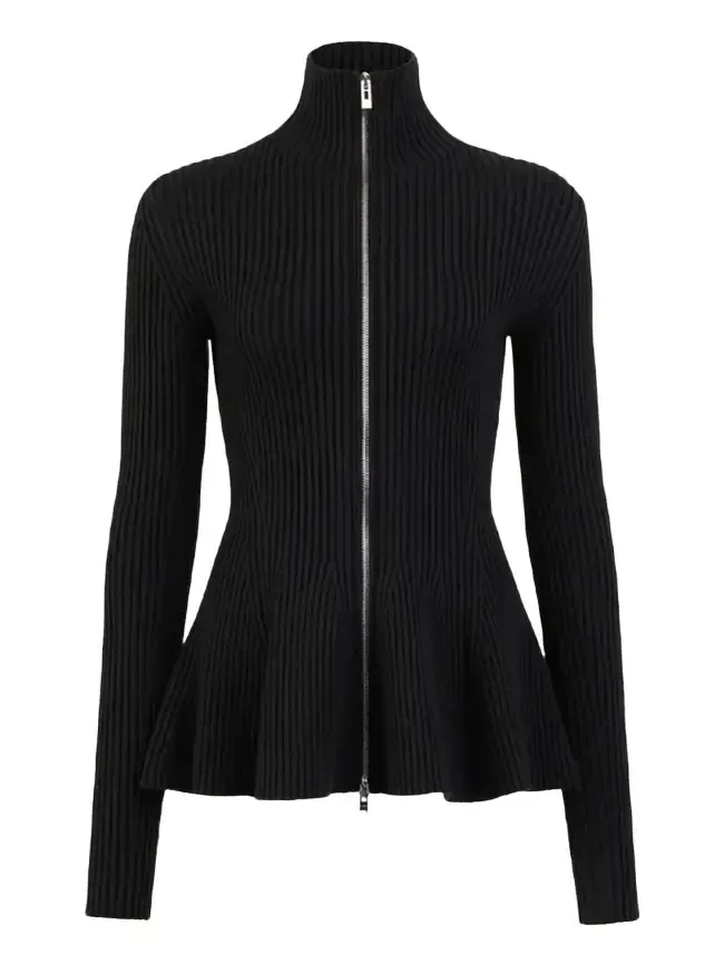 Wool-Blend Rib Peplum Zip Cardigan Wool-Blend Rib Peplum Zip Cardigan