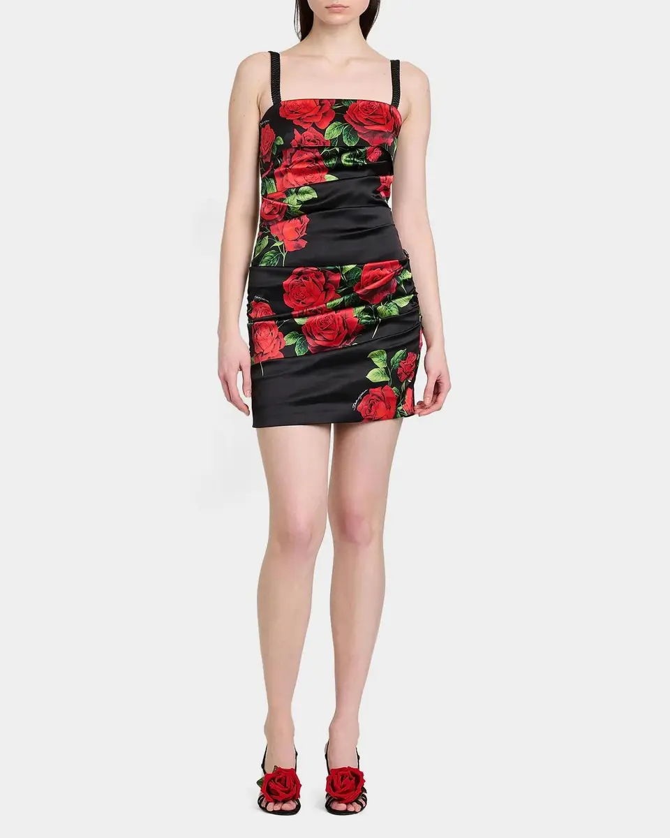 Dolce & Gabbana Floral Stretch-Silk Ruched Minidress | Thumbnail 2