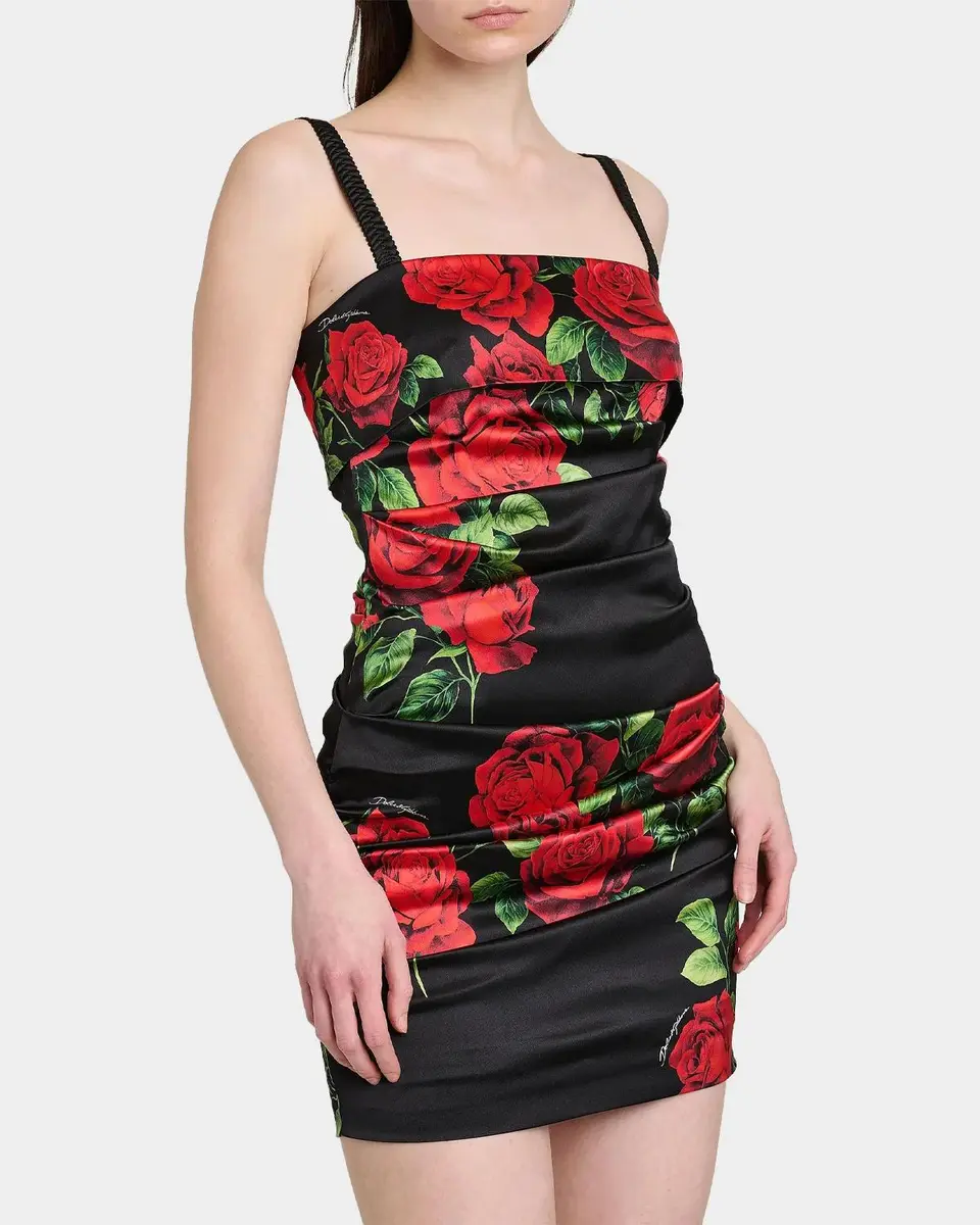 Dolce & Gabbana Floral Stretch-Silk Ruched Minidress | Thumbnail 3
