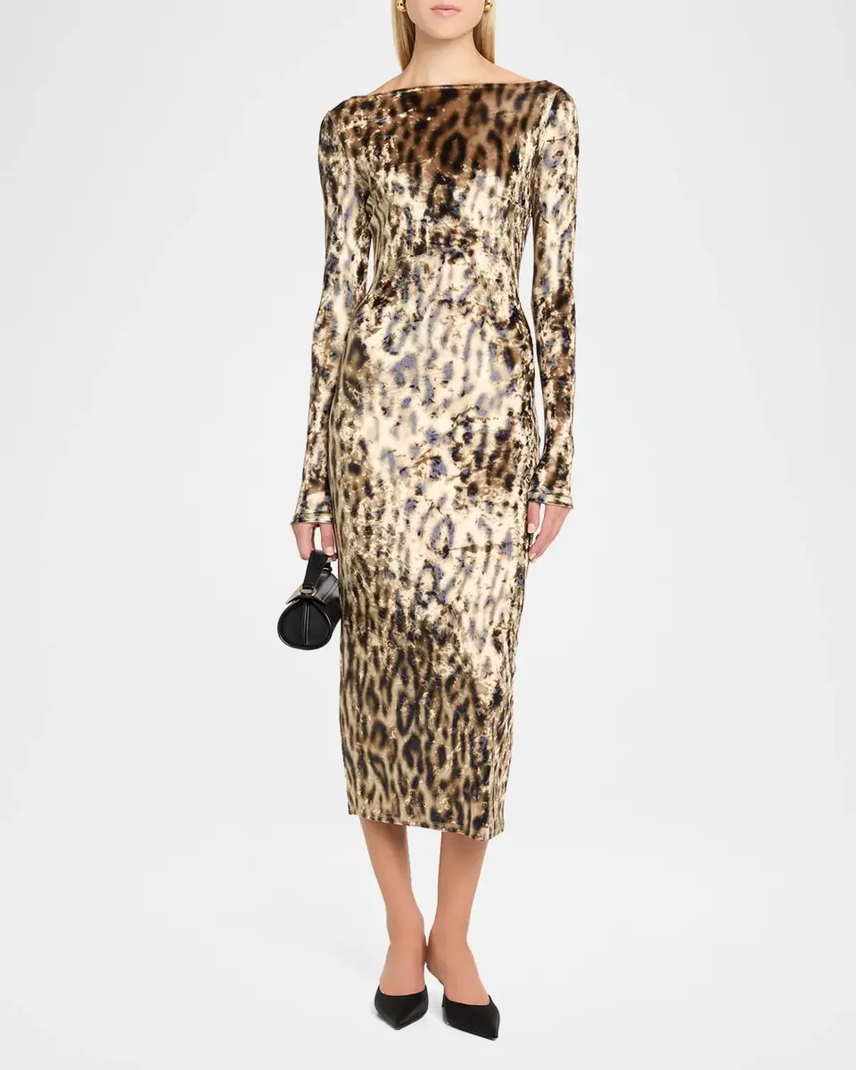 Lapointe Leopard-Print Velvet Boat-Neck Long-Sleeve Maxi Dress | Thumbnail 2 Lapointe Leopard-Print Velvet Boat-Neck Long-Sleeve Maxi Dress | Thumbnail 2