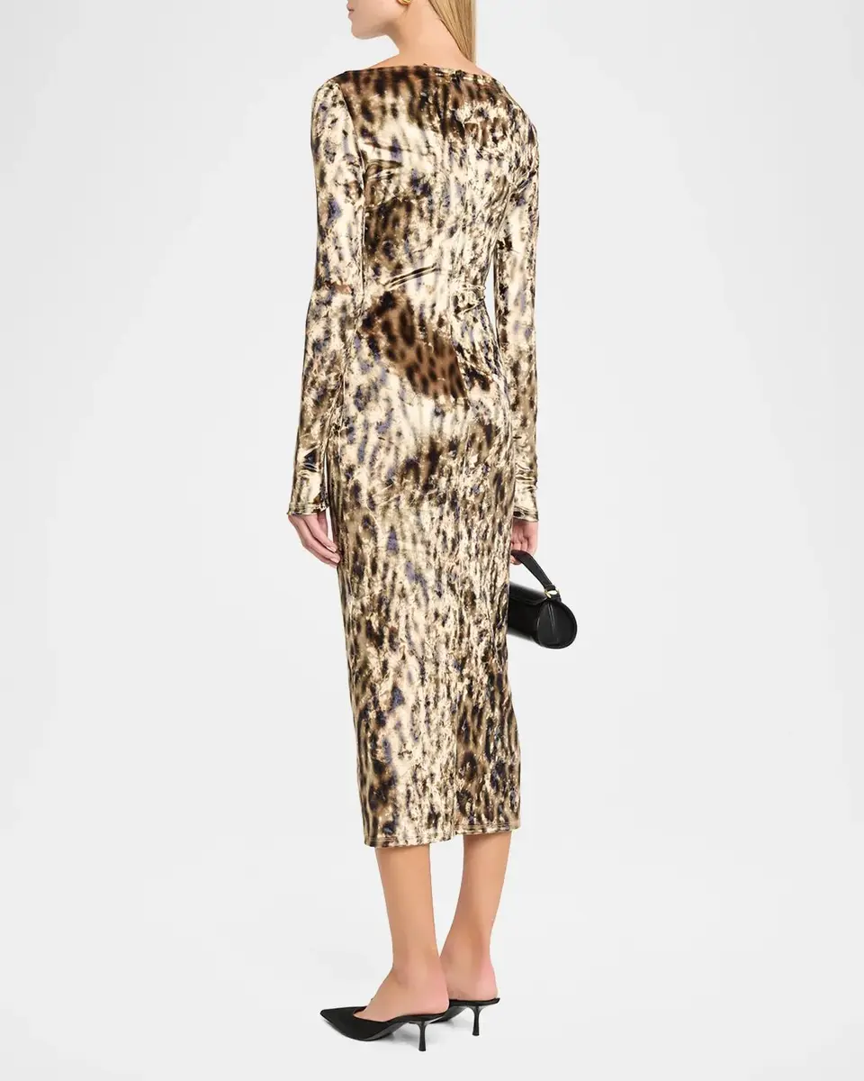 Lapointe Leopard-Print Velvet Boat-Neck Long-Sleeve Maxi Dress | Thumbnail 3 Lapointe Leopard-Print Velvet Boat-Neck Long-Sleeve Maxi Dress | Thumbnail 3