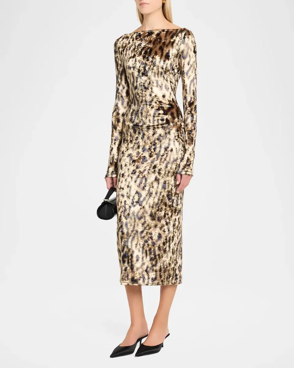 Lapointe Leopard-Print Velvet Boat-Neck Long-Sleeve Maxi Dress | Thumbnail 4 Lapointe Leopard-Print Velvet Boat-Neck Long-Sleeve Maxi Dress | Thumbnail 4