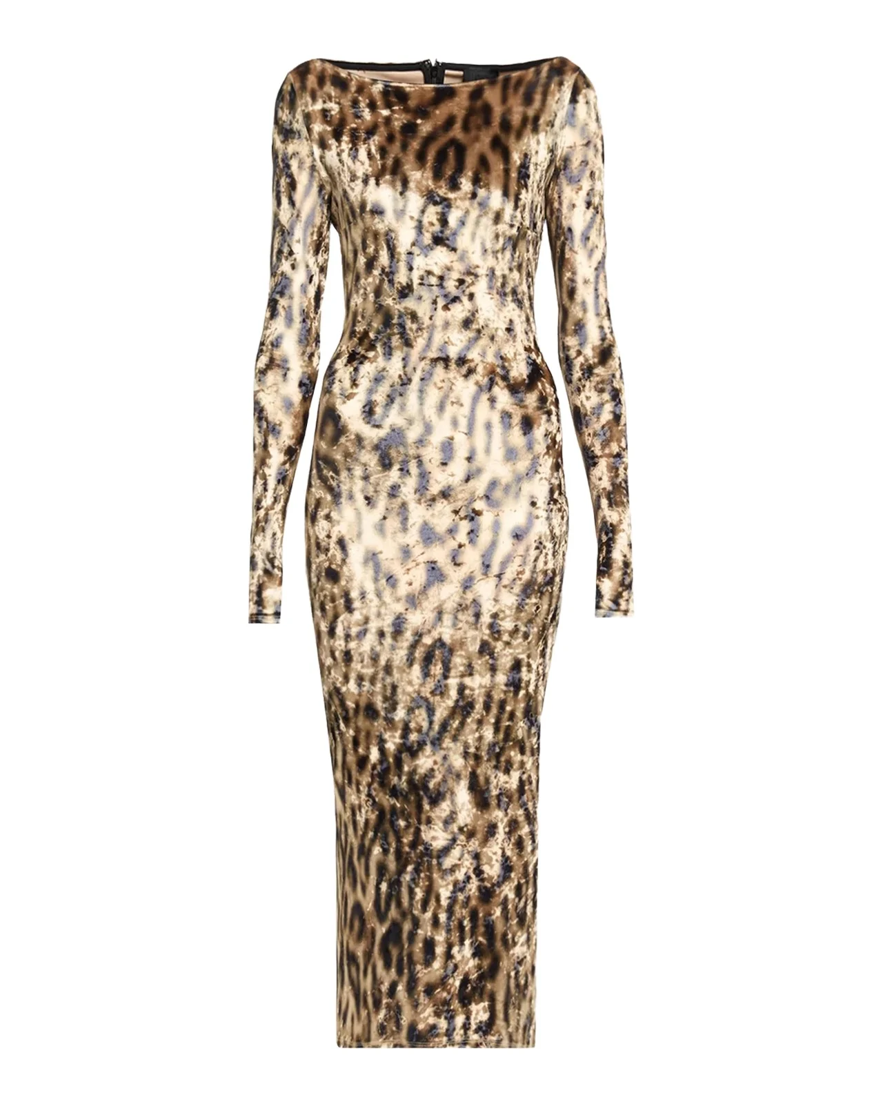 Leopard-Print Velvet Boat-Neck Long-Sleeve Maxi Dress Leopard-Print Velvet Boat-Neck Long-Sleeve Maxi Dress