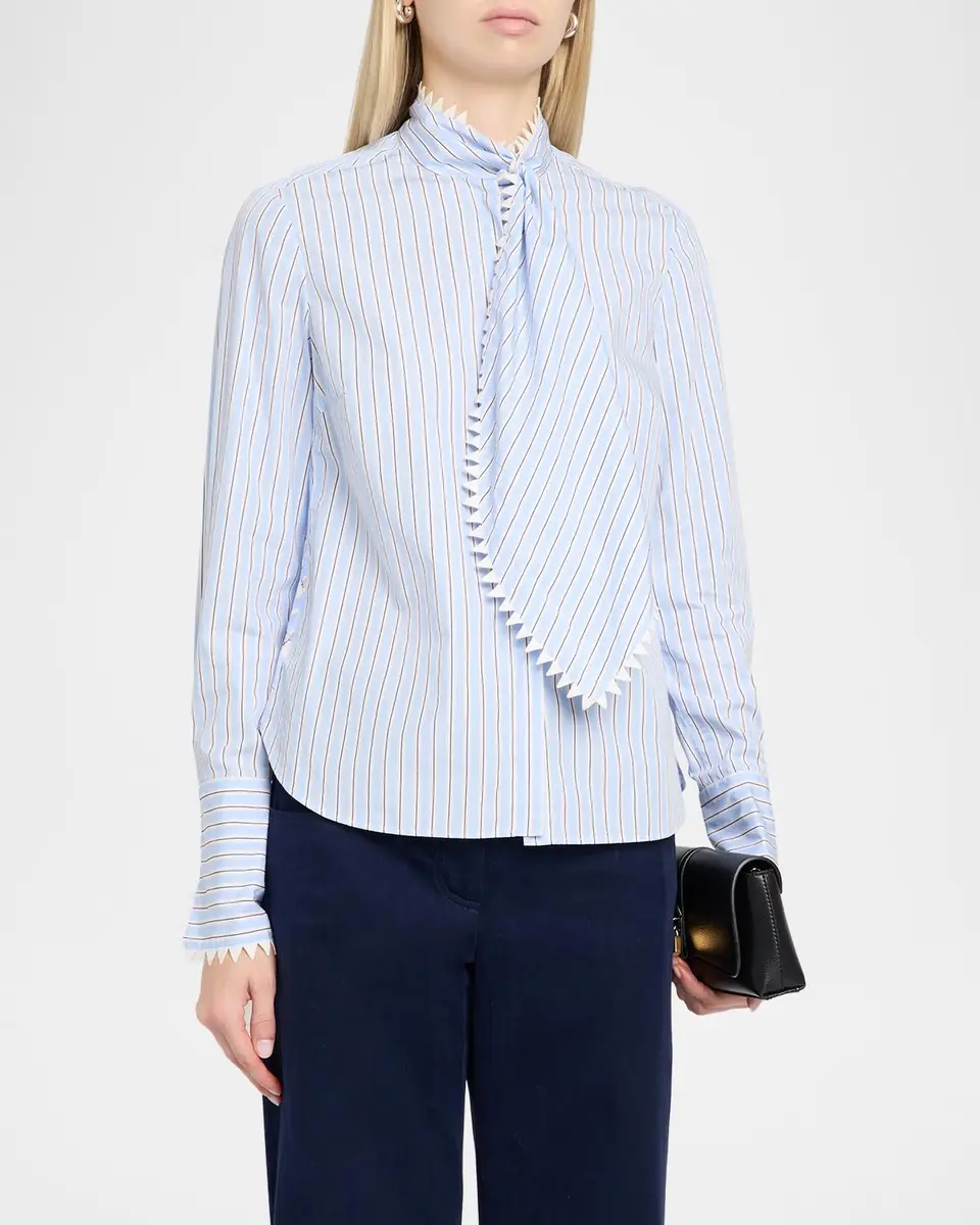 MAISON COMMON Striped Cotton Neck-Scarf Button-Down Shirt | Thumbnail 4 MAISON COMMON Striped Cotton Neck-Scarf Button-Down Shirt | Thumbnail 4
