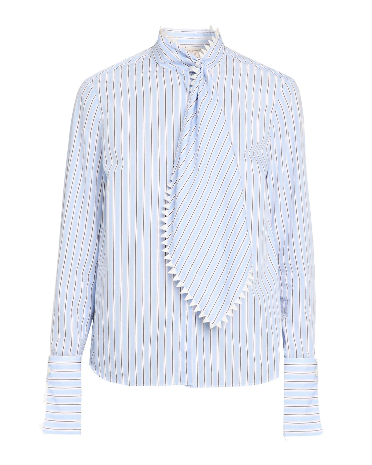 Striped Cotton Neck-Scarf Button-Down Shirt