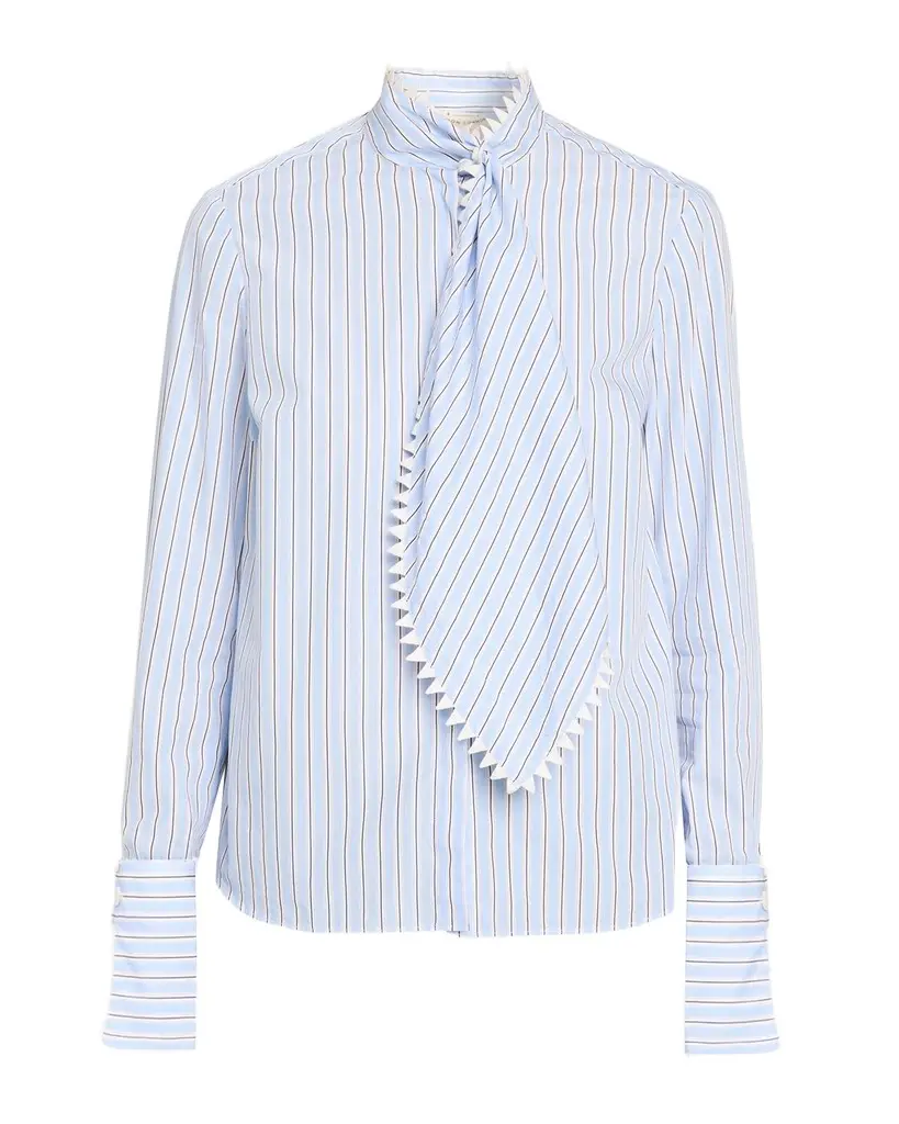 MAISON COMMON Striped Cotton Neck-Scarf Button-Down Shirt
