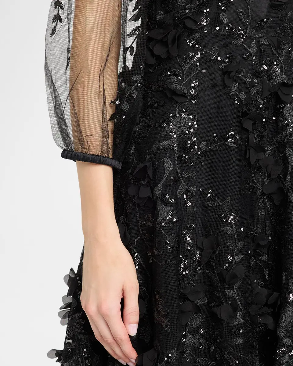 MAISON COMMON Floral Embroidered Tulle Illusion Midi Dress | Thumbnail 5