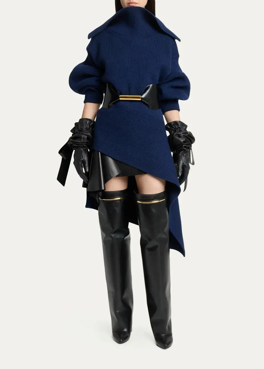 Givenchy High-Neck Slashed Wool-Cashmere Asymmetric Mini Sweater Dress | Thumbnail 2 Givenchy High-Neck Slashed Wool-Cashmere Asymmetric Mini Sweater Dress | Thumbnail 2