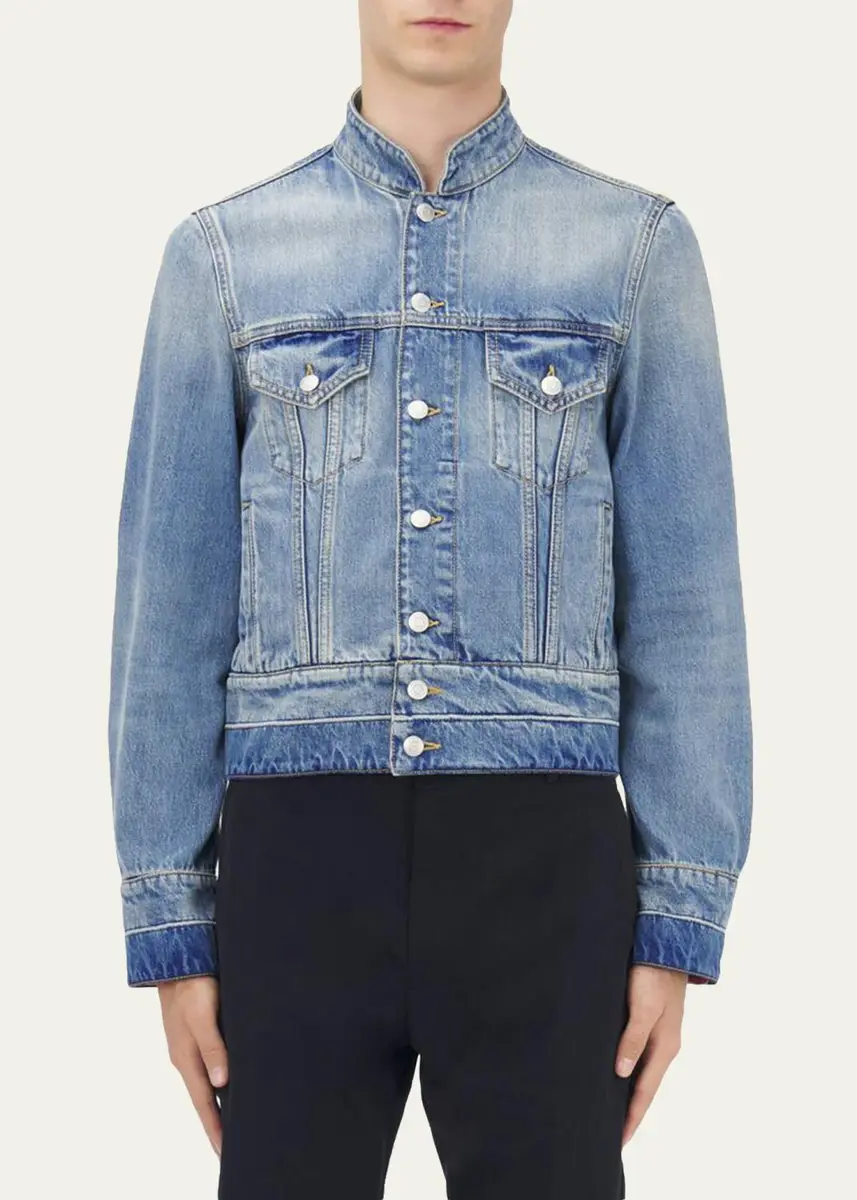 Alexander McQueen Men's Band-Collar Denim Jacket | Thumbnail 3 Alexander McQueen Men's Band-Collar Denim Jacket | Thumbnail 3