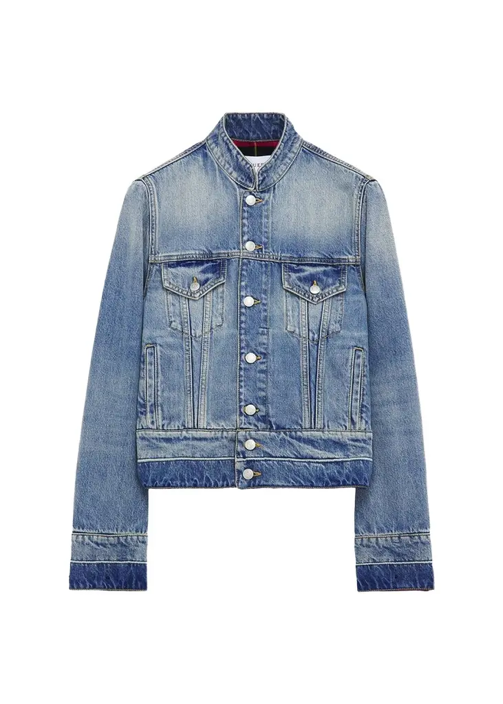 Alexander McQueen Men's Band-Collar Denim Jacket