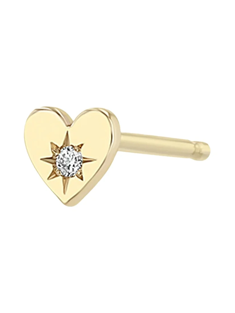Zoë Chicco 18K Itty Bitty Diamond Heart Stud Earring, Single
