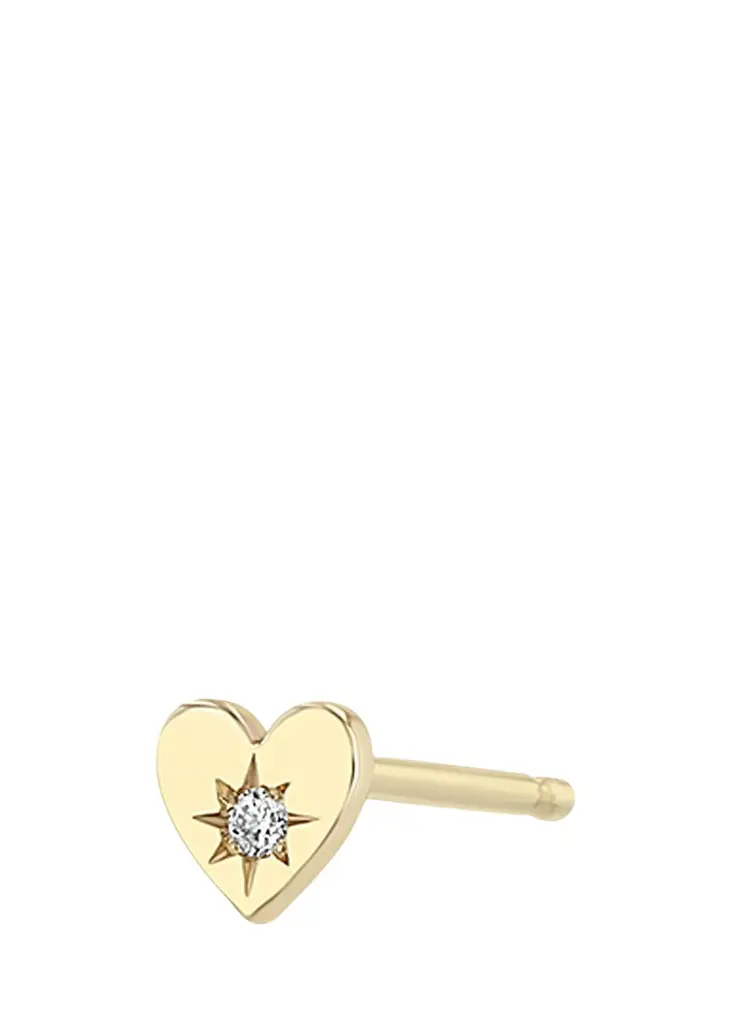 18K Itty Bitty Diamond Heart Stud Earring, Single 18K Itty Bitty Diamond Heart Stud Earring, Single