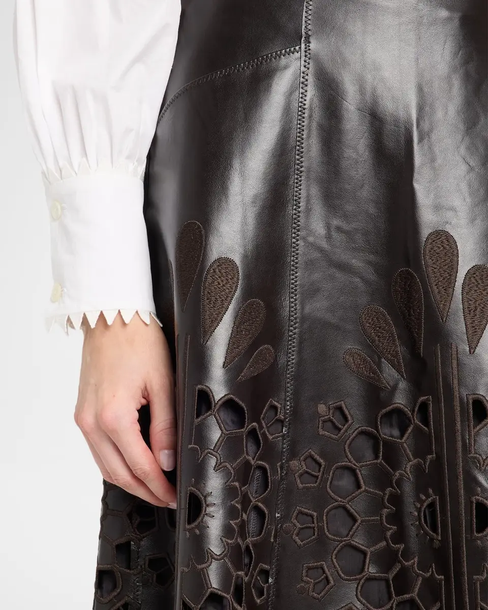 MAISON COMMON Embroidered Vegan Leather Midi Skirt | Thumbnail 5 MAISON COMMON Embroidered Vegan Leather Midi Skirt | Thumbnail 5