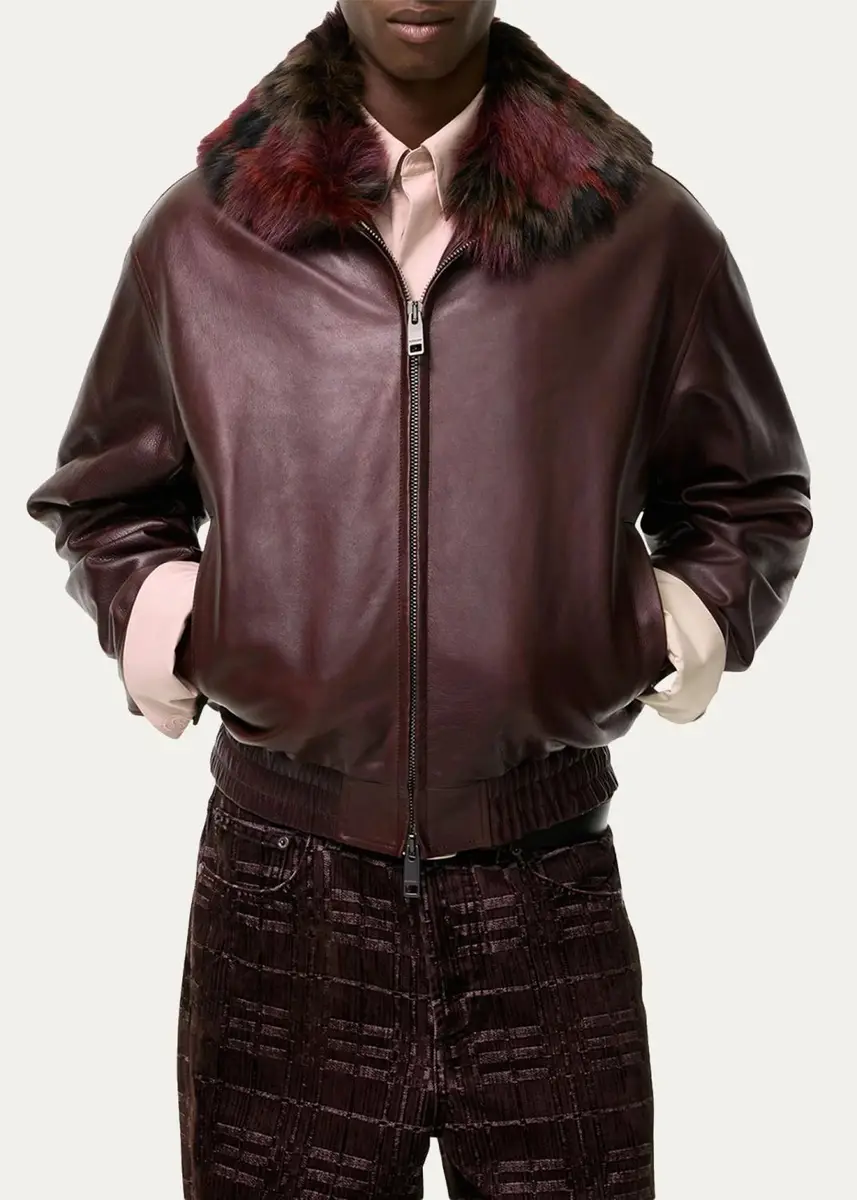 Burberry Men's Latchford Shearling-Collar Leather Jacket | Thumbnail 3