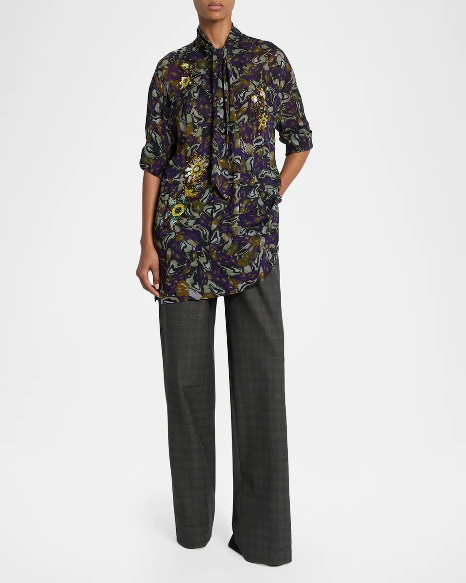 Dries Van Noten Floral Embellished Neck-Scarf Tunic Blouse | Thumbnail 2 Dries Van Noten Floral Embellished Neck-Scarf Tunic Blouse | Thumbnail 2