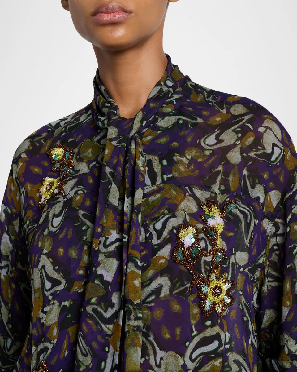 Dries Van Noten Floral Embellished Neck-Scarf Tunic Blouse | Thumbnail 5 Dries Van Noten Floral Embellished Neck-Scarf Tunic Blouse | Thumbnail 5