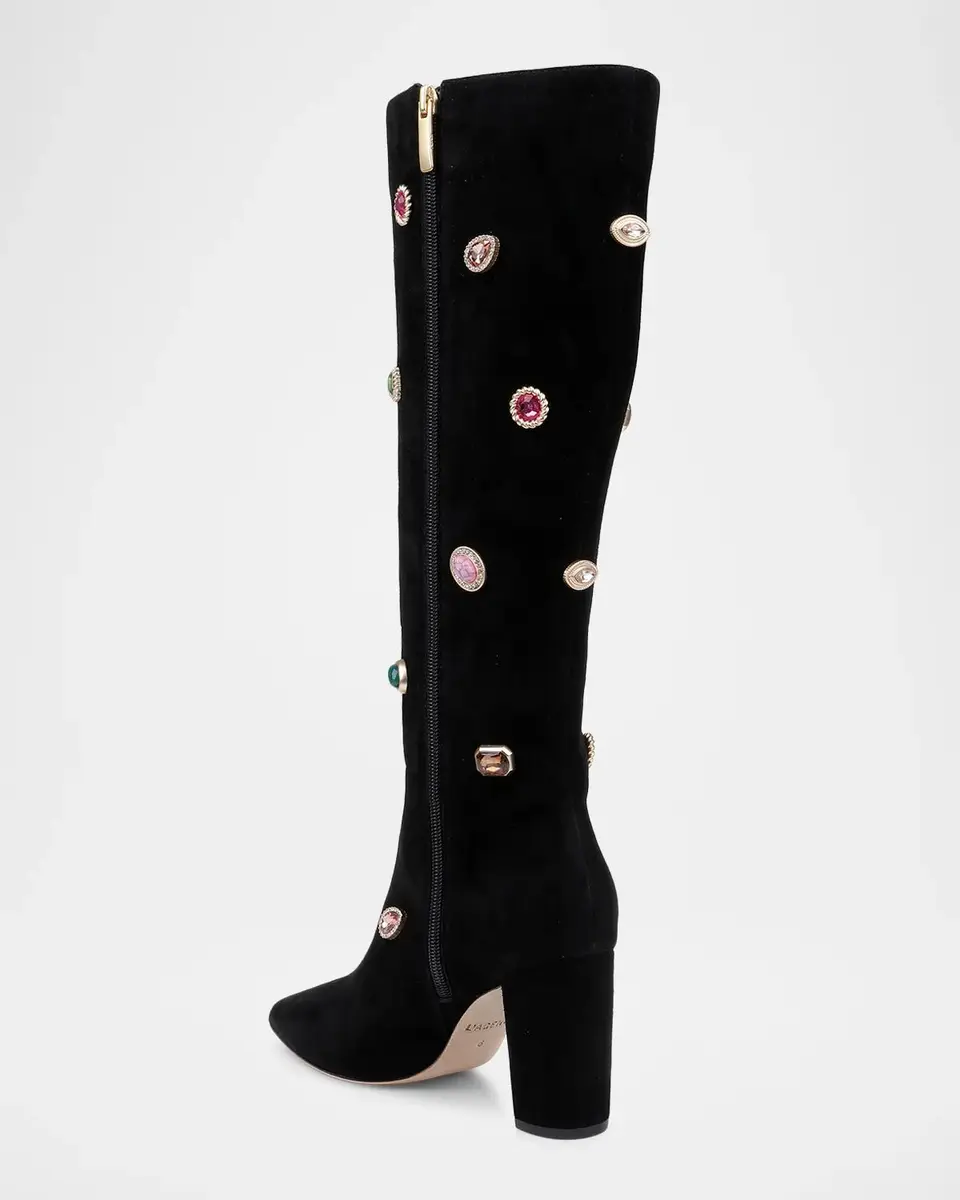 L'Agence 85mm Concourse Embellished Velvet Knee-High Boots | Thumbnail 3 L'Agence 85mm Concourse Embellished Velvet Knee-High Boots | Thumbnail 3