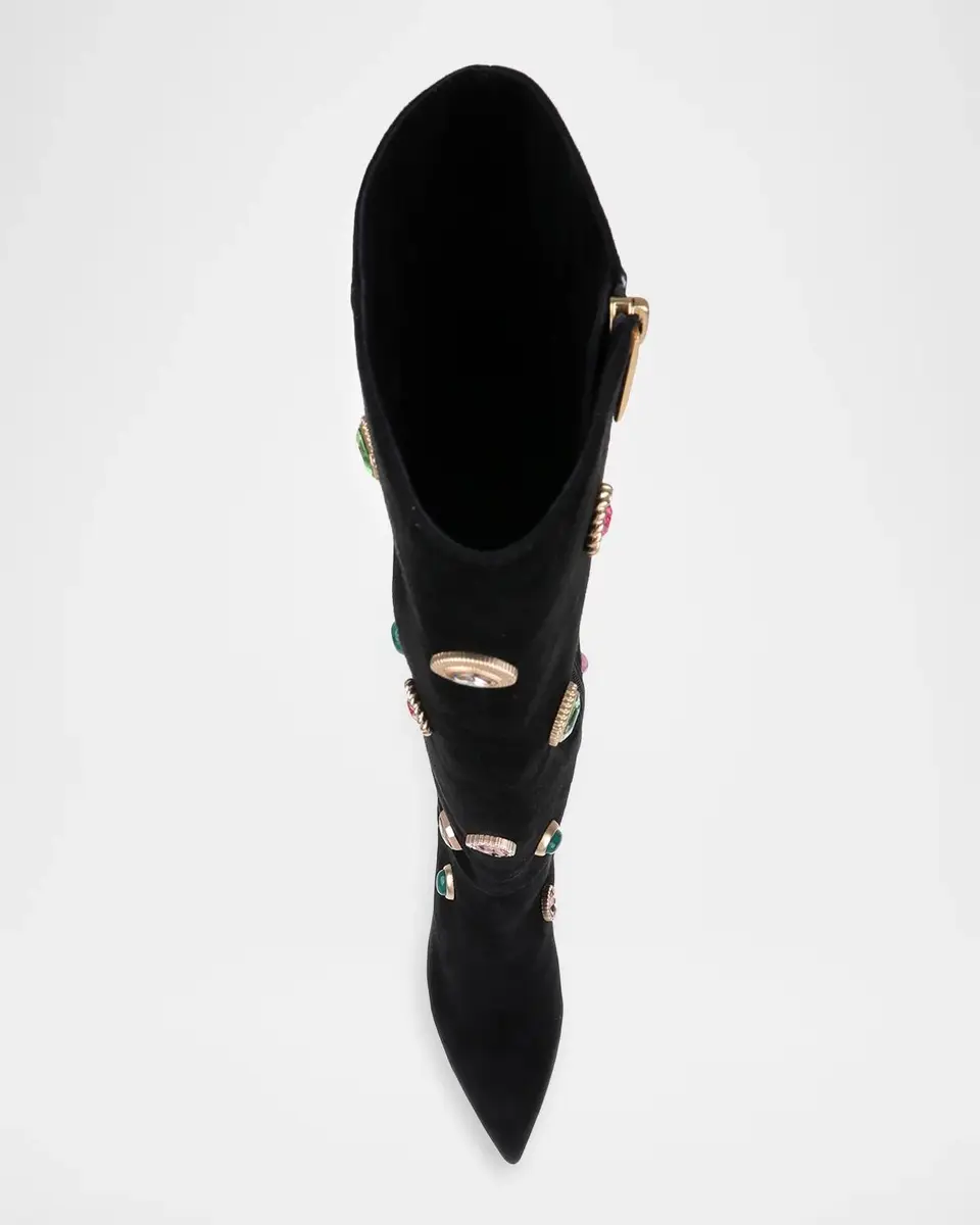 L'Agence 85mm Concourse Embellished Velvet Knee-High Boots | Thumbnail 4 L'Agence 85mm Concourse Embellished Velvet Knee-High Boots | Thumbnail 4