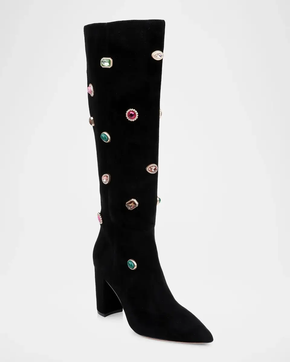 L'Agence 85mm Concourse Embellished Velvet Knee-High Boots | Thumbnail 5 L'Agence 85mm Concourse Embellished Velvet Knee-High Boots | Thumbnail 5