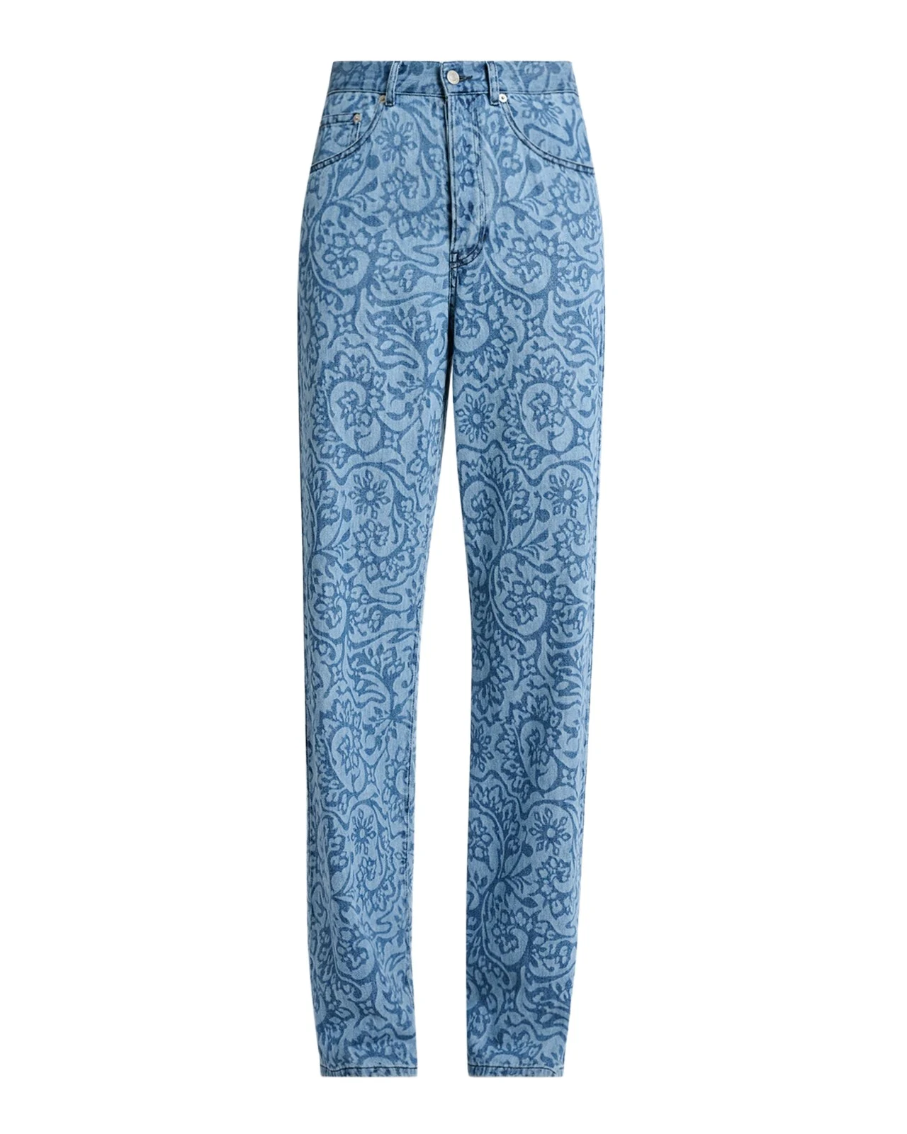Peyton Laser-Print Denim Wide-Leg Jeans