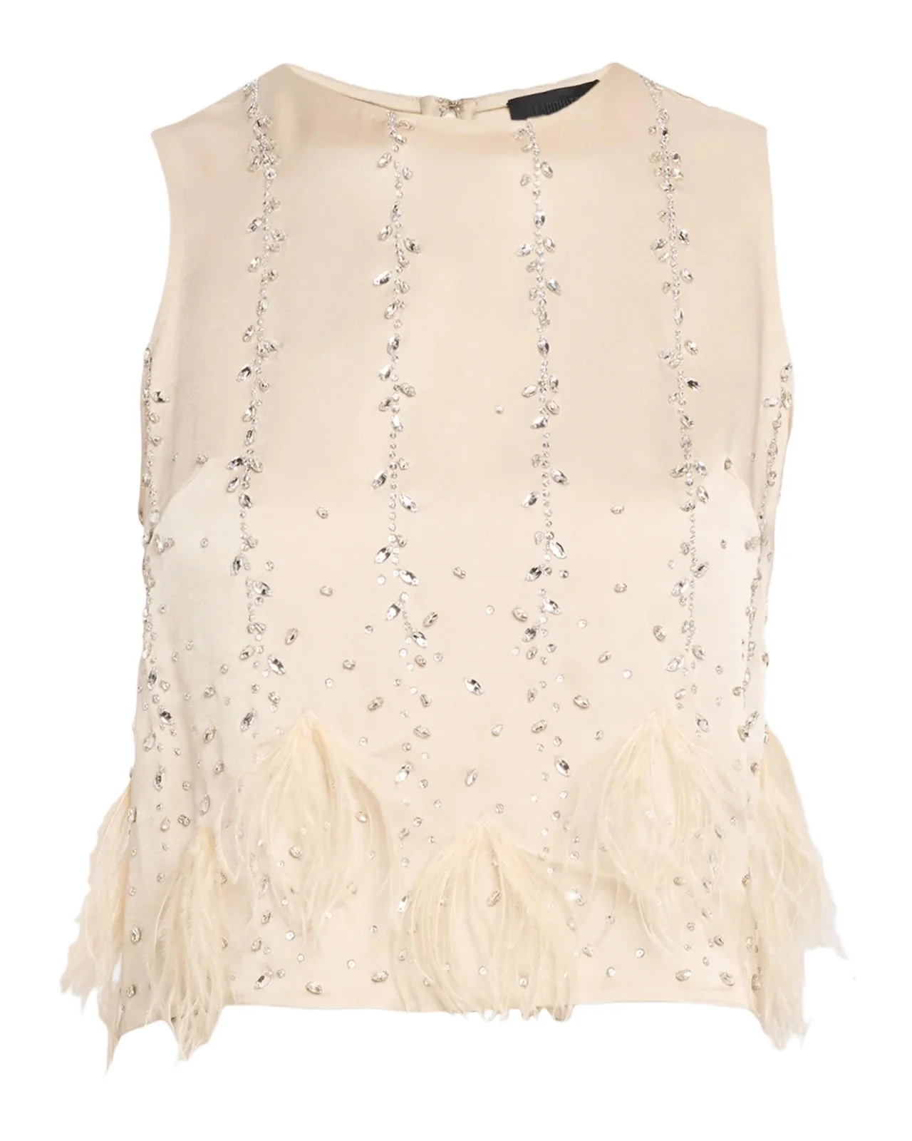 Crystal & Feather Embellished Satin Cropped Tank Top Crystal & Feather Embellished Satin Cropped Tank Top