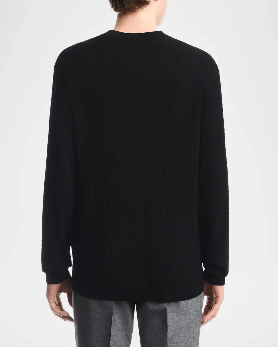 Emporio Armani Men's Textured Virgin Wool Crewneck Sweater | Thumbnail 3 Emporio Armani Men's Textured Virgin Wool Crewneck Sweater | Thumbnail 3