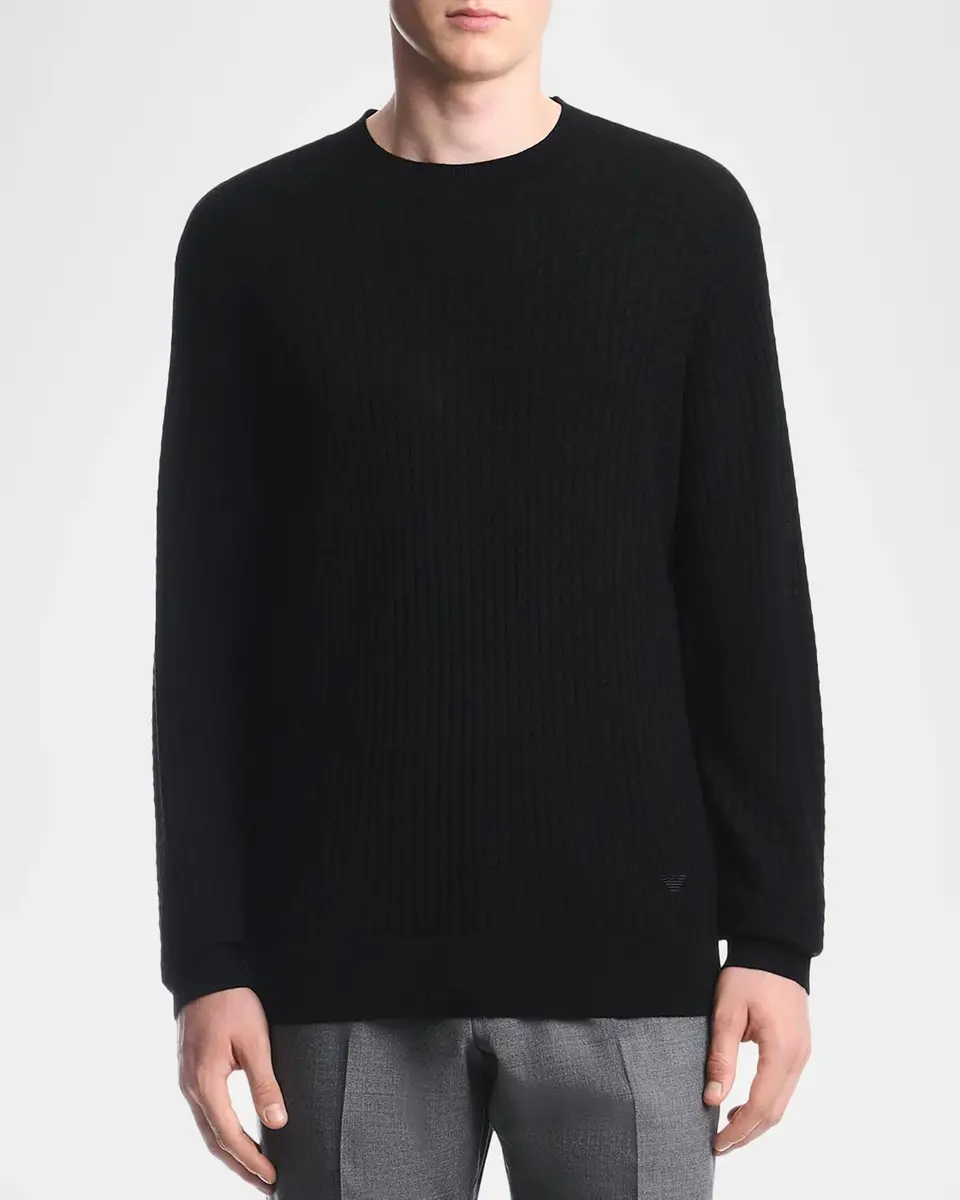 Emporio Armani Men's Textured Virgin Wool Crewneck Sweater | Thumbnail 4 Emporio Armani Men's Textured Virgin Wool Crewneck Sweater | Thumbnail 4