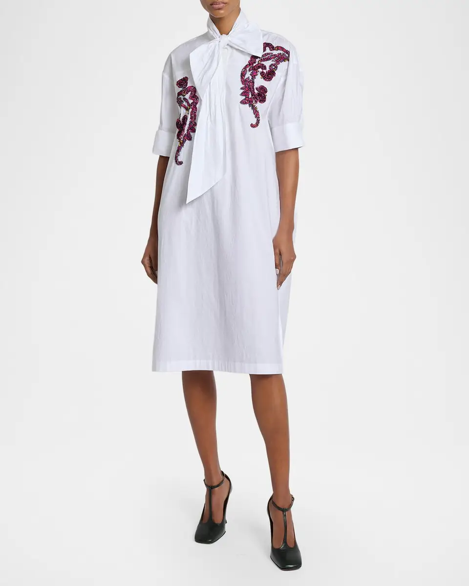 Dries Van Noten Dalma Embellished Cotton Poplin Neck-Bow Dress | Thumbnail 2 Dries Van Noten Dalma Embellished Cotton Poplin Neck-Bow Dress | Thumbnail 2