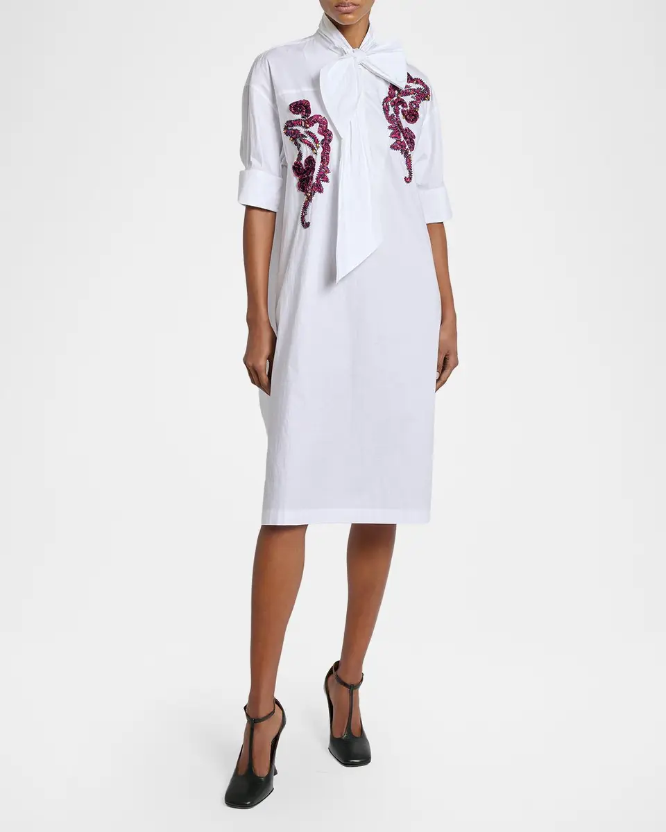Dries Van Noten Dalma Embellished Cotton Poplin Neck-Bow Dress | Thumbnail 4 Dries Van Noten Dalma Embellished Cotton Poplin Neck-Bow Dress | Thumbnail 4