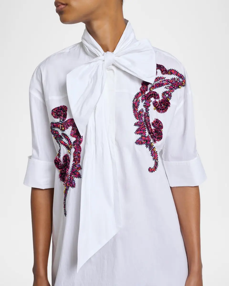 Dries Van Noten Dalma Embellished Cotton Poplin Neck-Bow Dress | Thumbnail 5 Dries Van Noten Dalma Embellished Cotton Poplin Neck-Bow Dress | Thumbnail 5