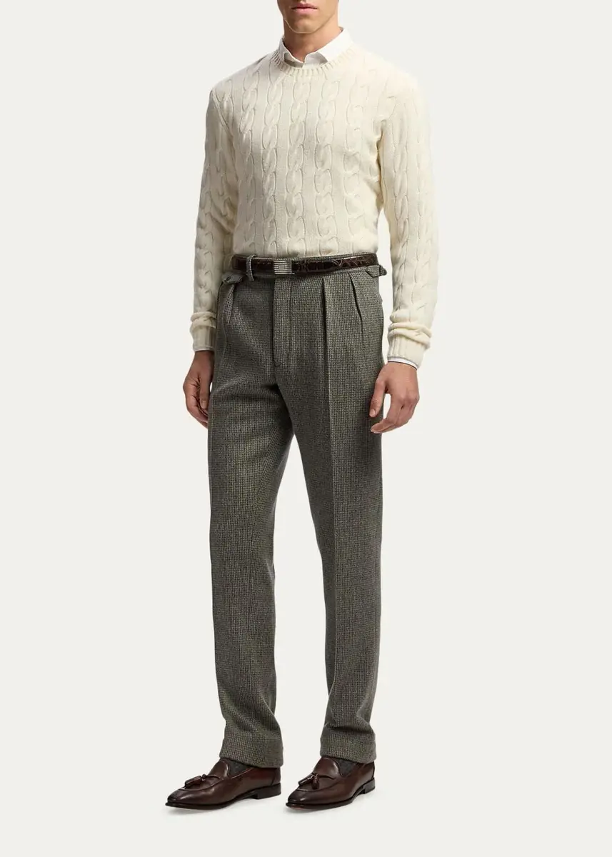 Ralph Lauren Purple Label Men's Gregory Hand-Tailored Tick-Weave Trousers | Thumbnail 2