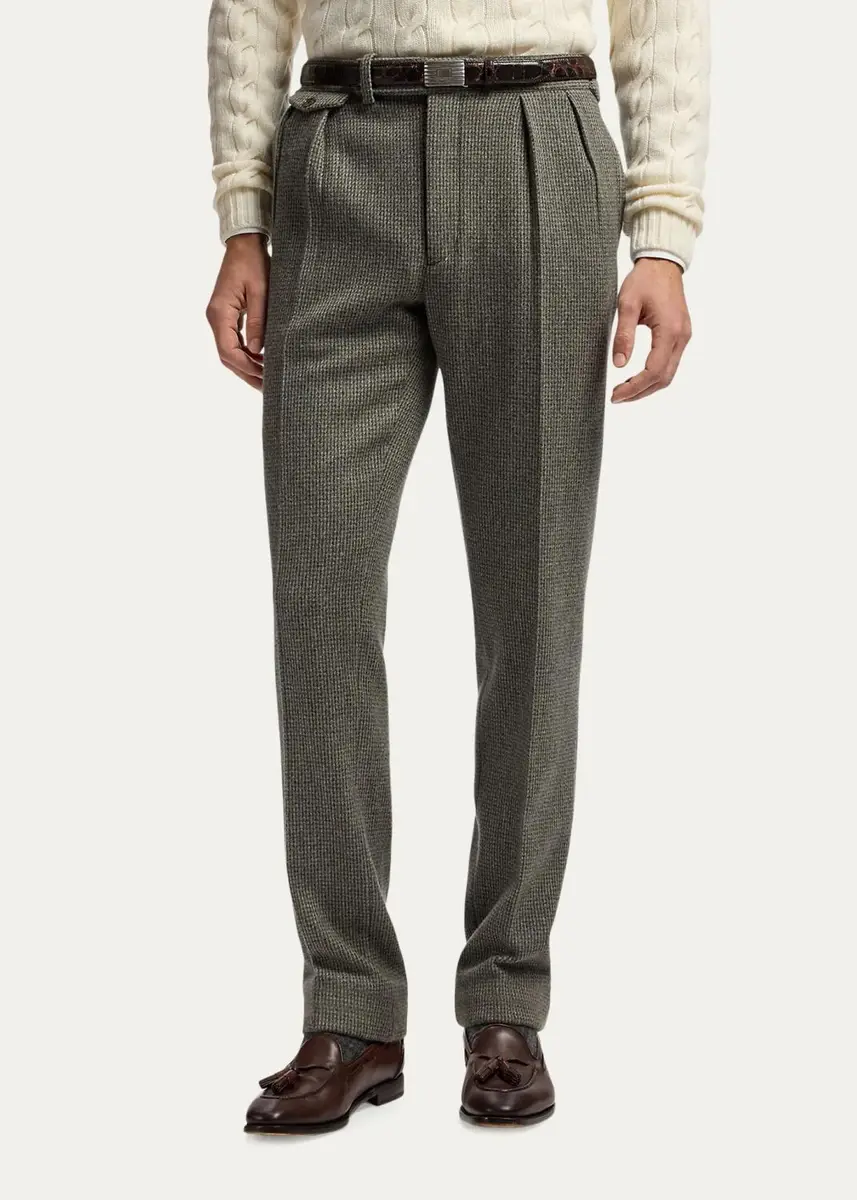 Ralph Lauren Purple Label Men's Gregory Hand-Tailored Tick-Weave Trousers | Thumbnail 4