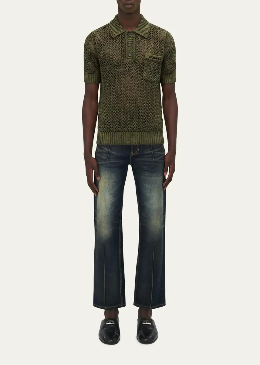 Alexander McQueen Men's Cotton Crochet Pocket Polo Shirt | Thumbnail 2 Alexander McQueen Men's Cotton Crochet Pocket Polo Shirt | Thumbnail 2