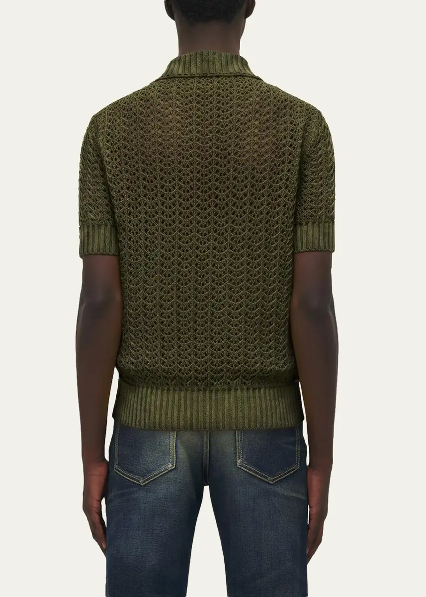 Alexander McQueen Men's Cotton Crochet Pocket Polo Shirt | Thumbnail 3 Alexander McQueen Men's Cotton Crochet Pocket Polo Shirt | Thumbnail 3