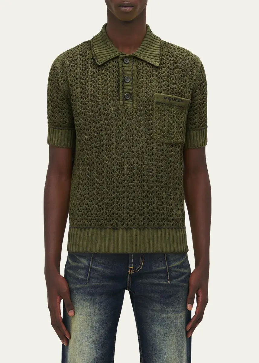 Alexander McQueen Men's Cotton Crochet Pocket Polo Shirt | Thumbnail 4 Alexander McQueen Men's Cotton Crochet Pocket Polo Shirt | Thumbnail 4