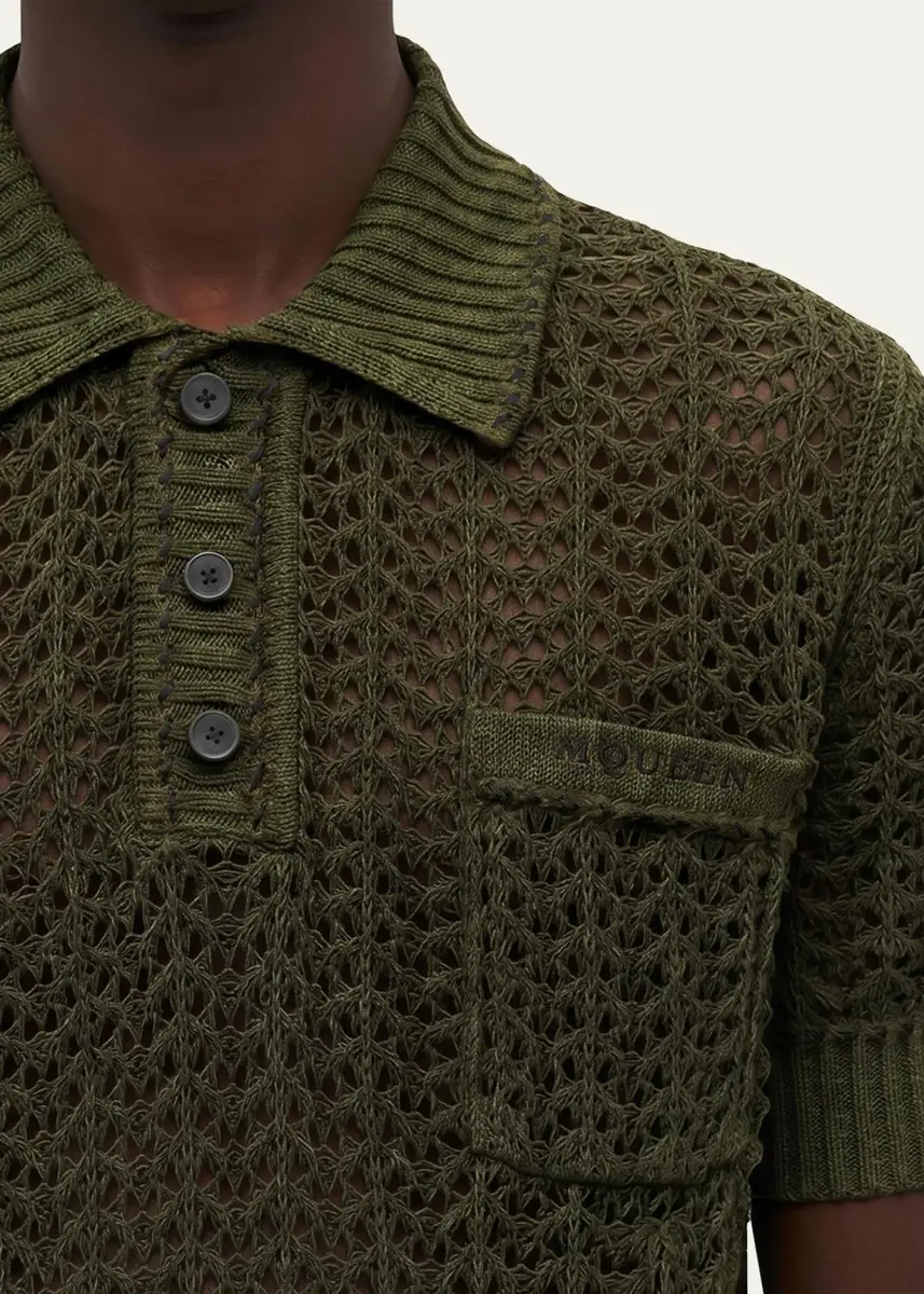 Alexander McQueen Men's Cotton Crochet Pocket Polo Shirt | Thumbnail 5 Alexander McQueen Men's Cotton Crochet Pocket Polo Shirt | Thumbnail 5