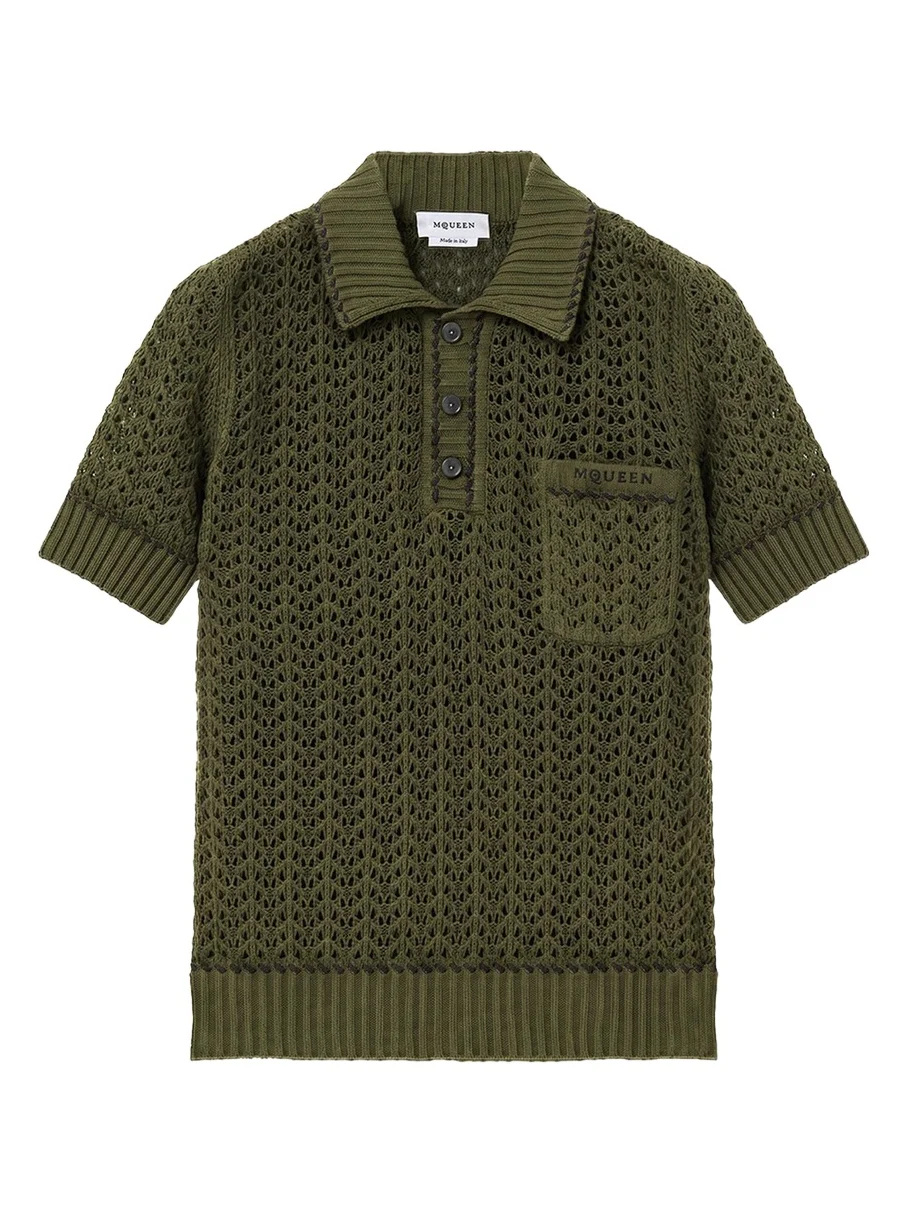 Alexander McQueen Men's Cotton Crochet Pocket Polo Shirt