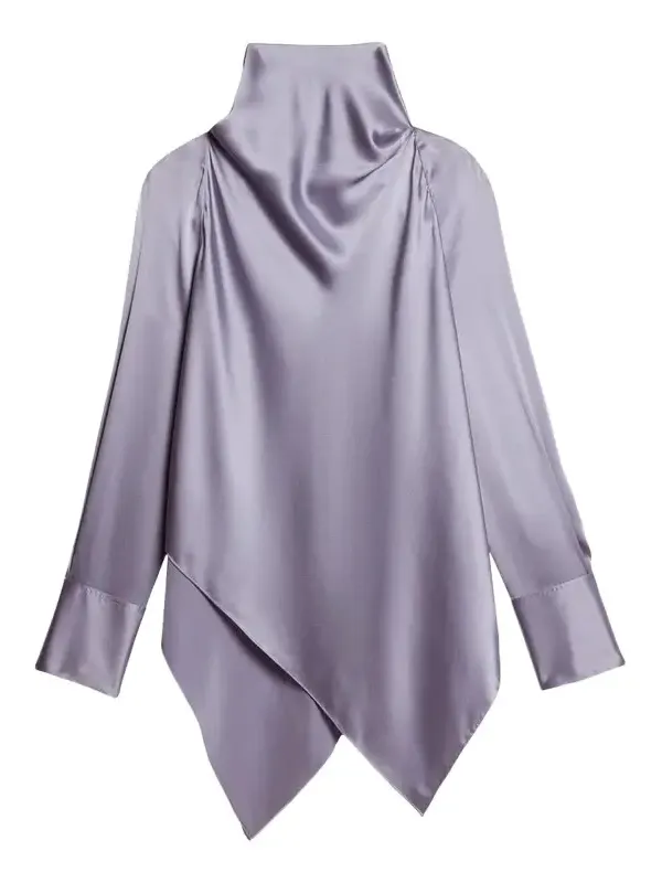 Silk Long-Sleeve Tieneck Top