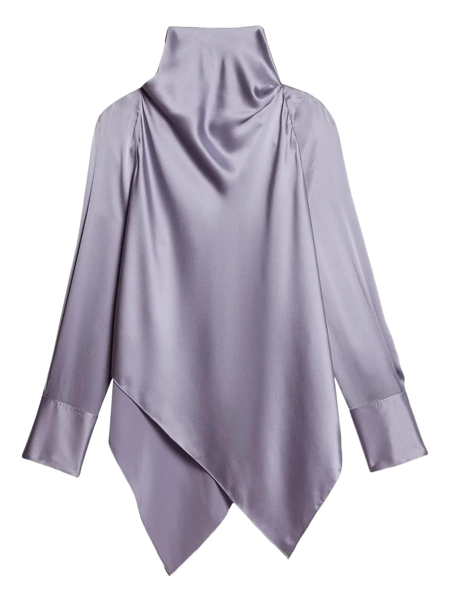 Helmut Lang Silk Long-Sleeve Tieneck Top