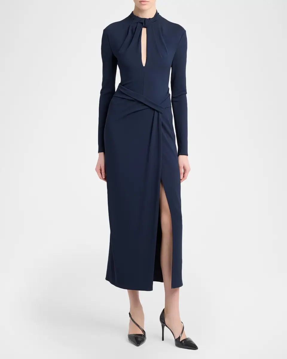 Giorgio Armani Twisted Keyhole Long-Sleeve Midi Dress | Thumbnail 2