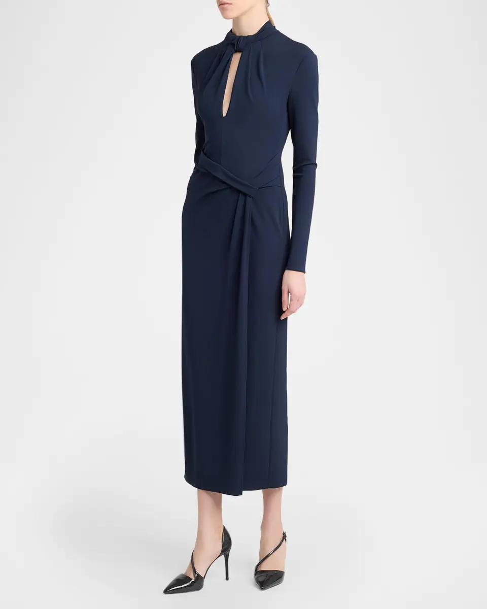 Giorgio Armani Twisted Keyhole Long-Sleeve Midi Dress | Thumbnail 4